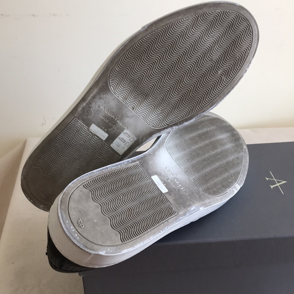 Aquatalia Sz 11 slip on sneakers woven black leather Weatherproof Made in Italy - Picture 6 of 10